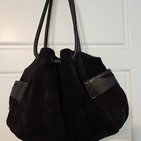 Cole Haan Large Black Suede Leather Shoulder Bag - Picture 1 of 13